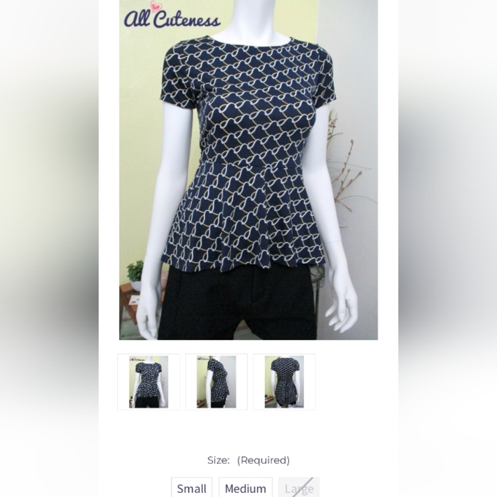 Navy Short Sleeve Peplum Top - Picture 2 of 6